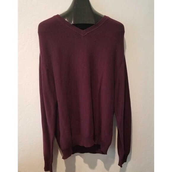 Greg Norman Mens Large Long Sleeves Sweater V-Neck Knitted Pullover Plum Casual - Picture 1 of 6